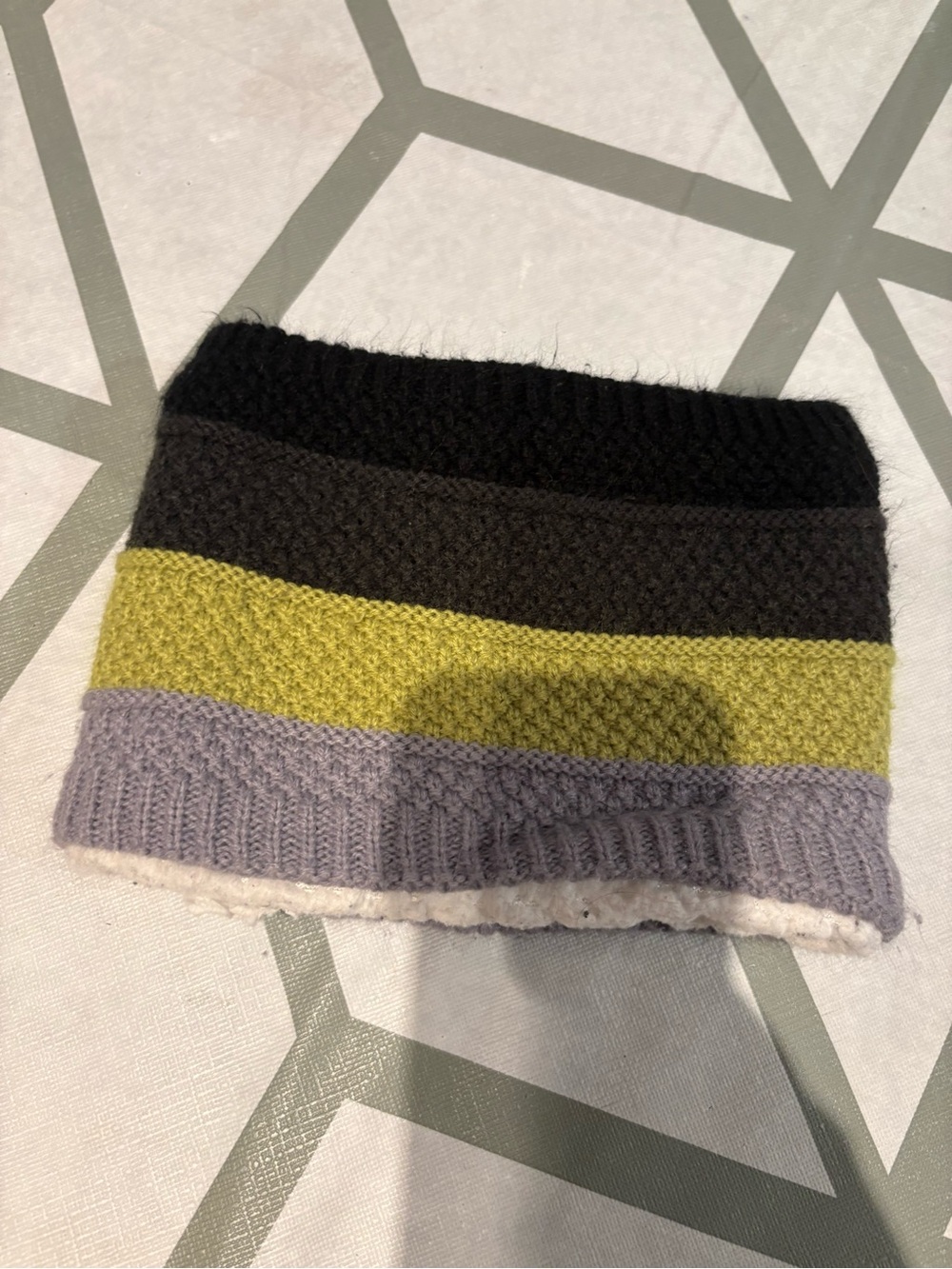 3/15$ LARA Striped Knit Neck Warmer in Black, Charcoal, Lime & Lavender